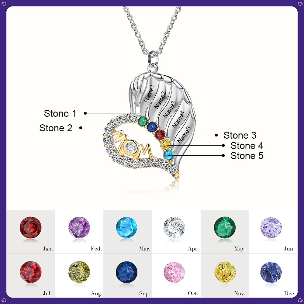 Olivenorma Mothers Birthstones Half Diamond Heart Necklace