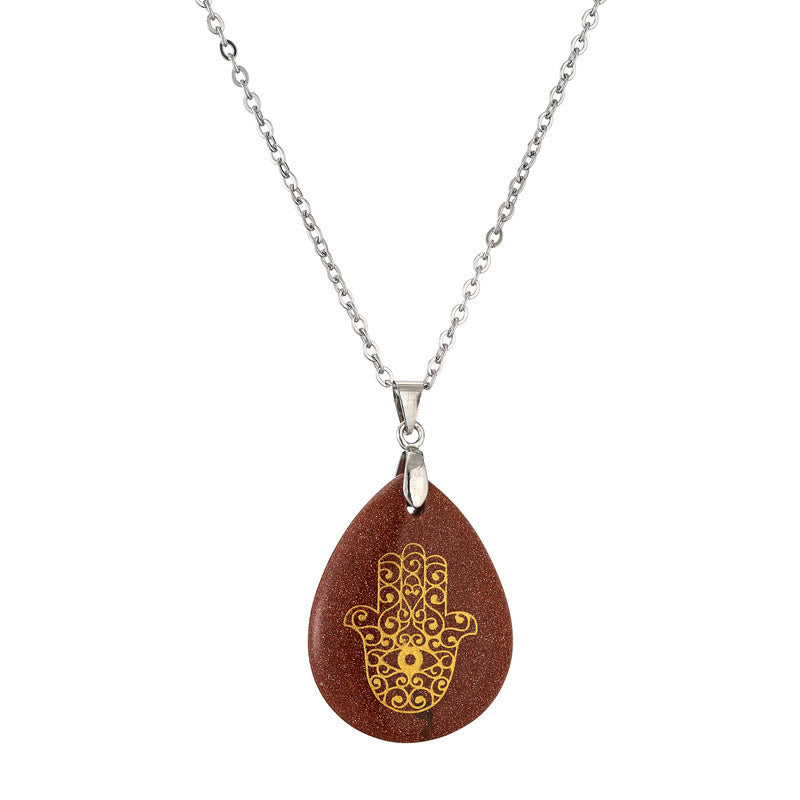 Olivenorma Natural Drop Shape Crystal Hamsa Pendant Necklace