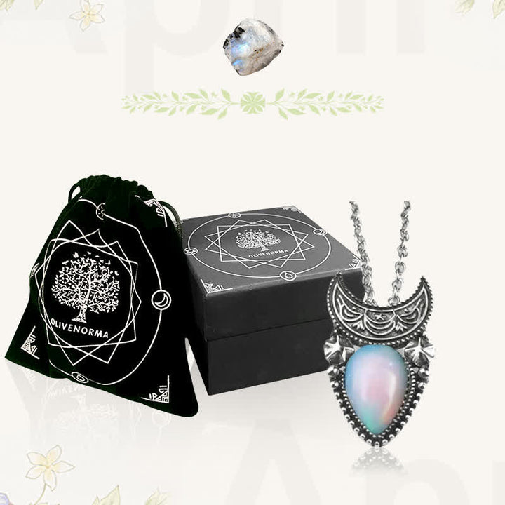 Olivenorma Vintage Moonstone Water Drop And Moon Necklace