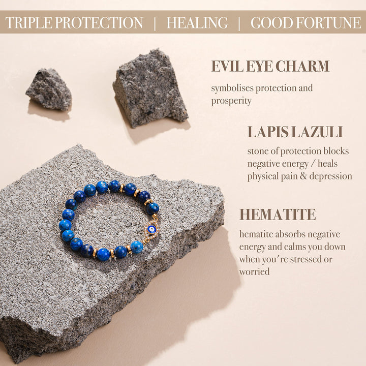 Olivenorma "Mood & Energy Protection" Lapis Lazuli Beaded Evil Eye Bracelet