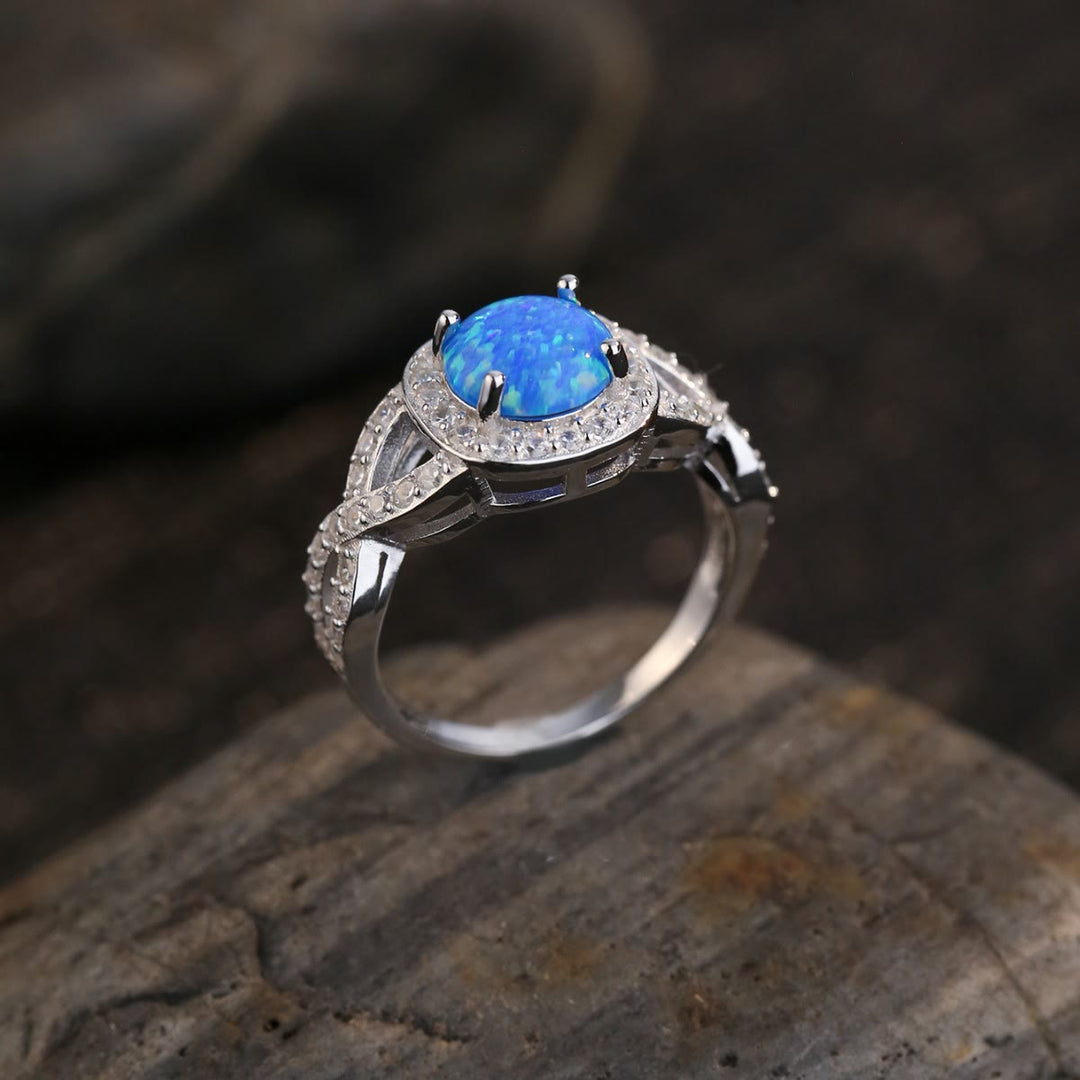 Olivenorma Blue Opal White Zircon 925 Sterling Silver Ring