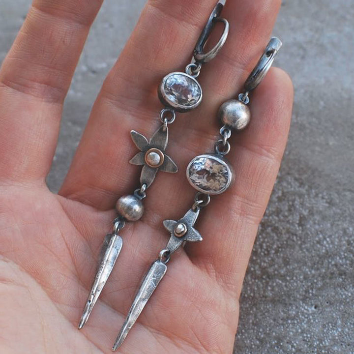 Olivenorma Geometric Long Rhinestone Star Drop Earrings - image 1