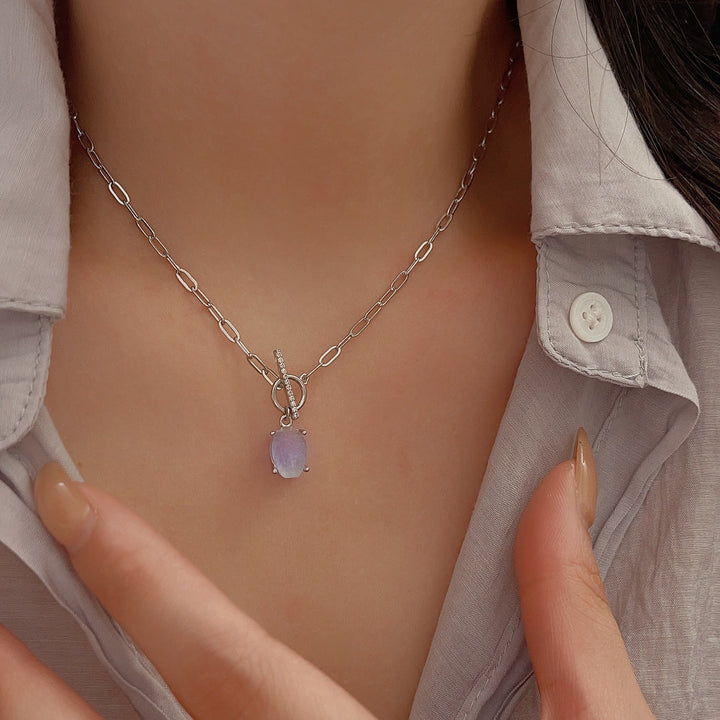 Olivenorma Natural Moonstone Open Lock Design Pendant Necklace