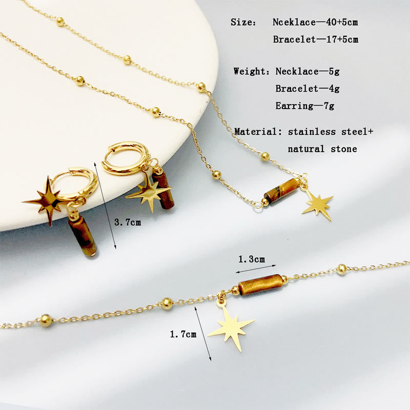 Olivenorma Natural Tiger Eye Star Pendant Earrings Necklace Bracelet