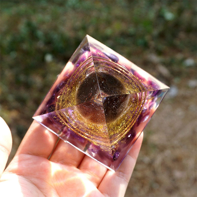 Olivenorma Smoky Quartz Ball with Amethyst Orgone Pyramid