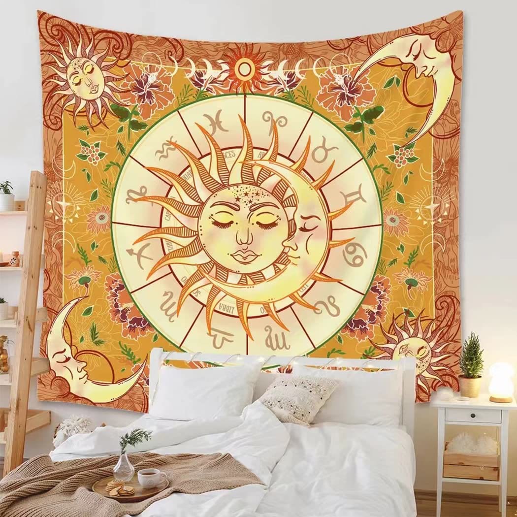 Olivenorma Yellow Sun Boho Zodiac Tapestry