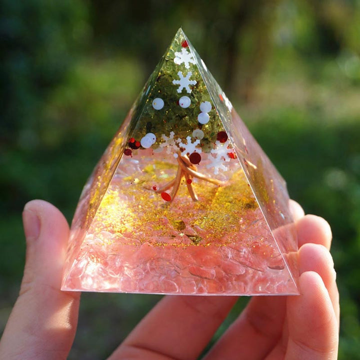 Olivenorma Christmas Pink Crystal Peridot Tree Of Life Orgone Pyramid