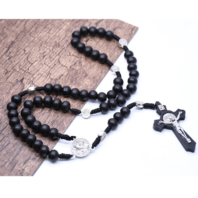 Olivenorma Madonna Cross Black Onyx Rosary Necklace