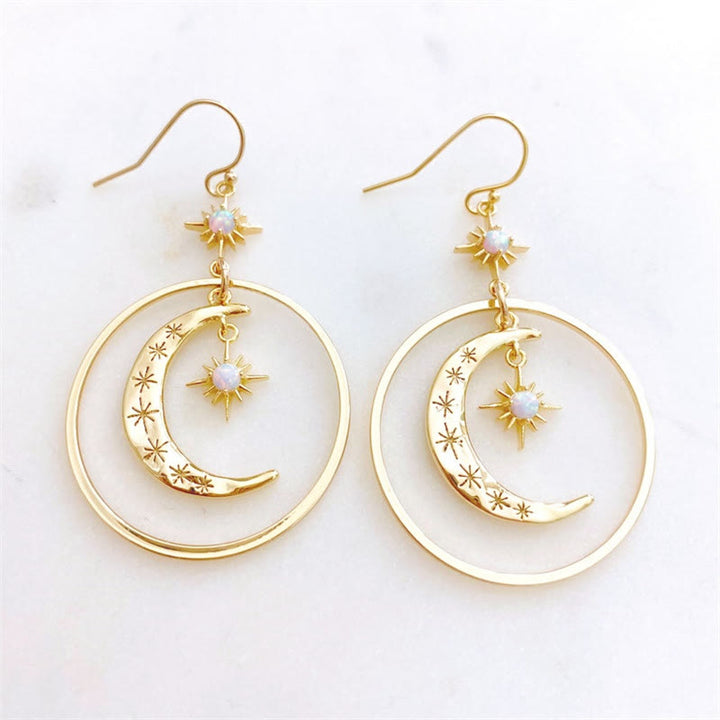 Olivenorma Moonstone Moon Sun Pendant Earrings