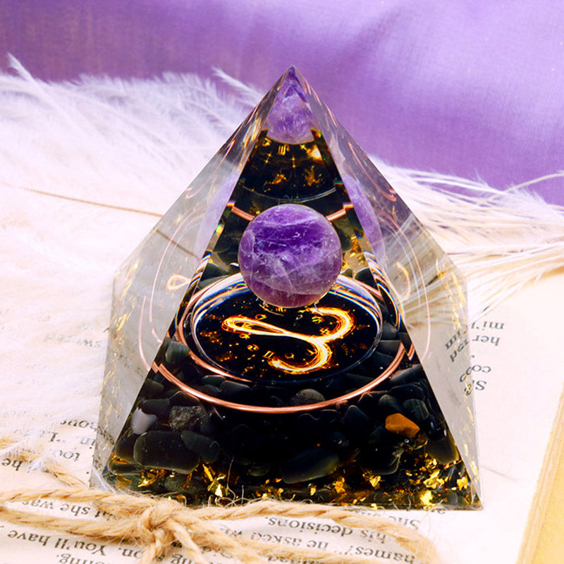 Olivenorma Amethyst Sphere With Obsidian Zodiac Aries Orgone Pyramid