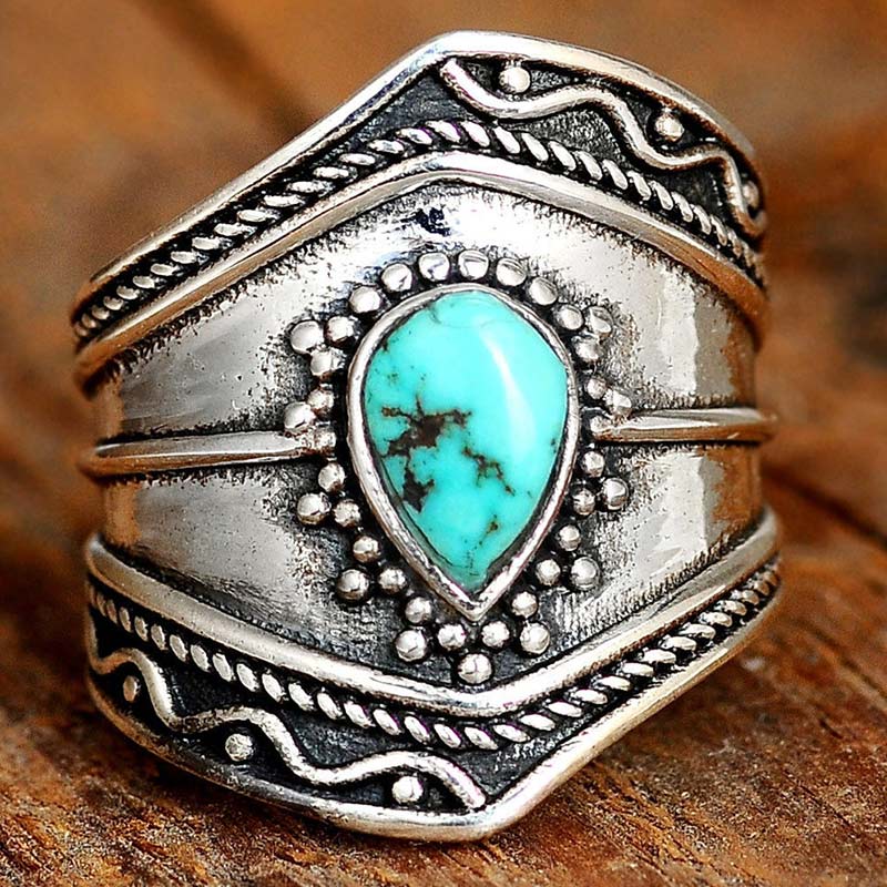 Olivenorma Boho Style Water Drop Turquoise Reki Ring