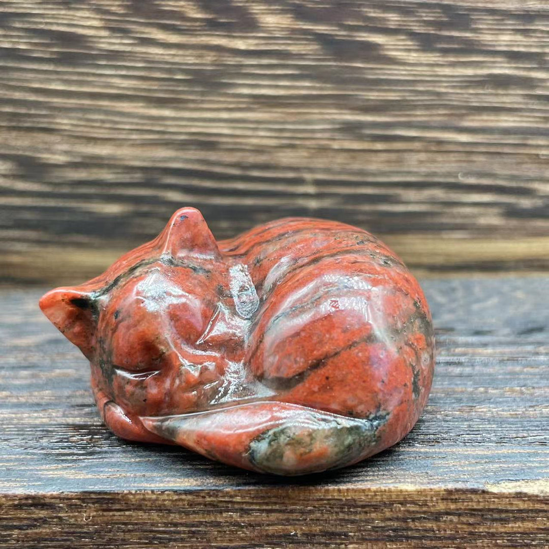 Olivenorma 4cm Natural Crystal Nap Cat Gemstone Decoration - Red Jasper - image 41
