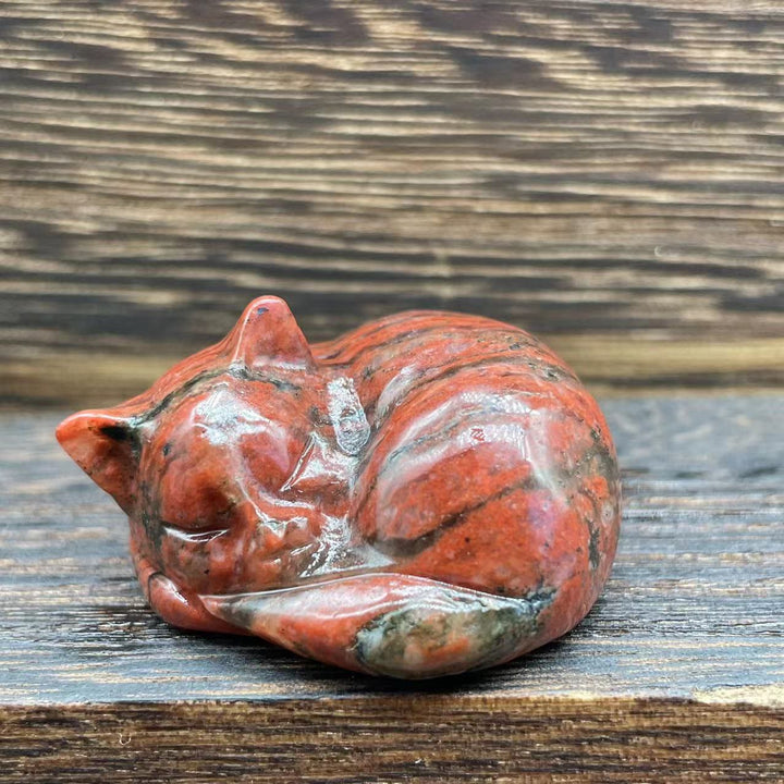 Olivenorma 4cm Natural Crystal Nap Cat Gemstone Decoration - Red Jasper - image 41