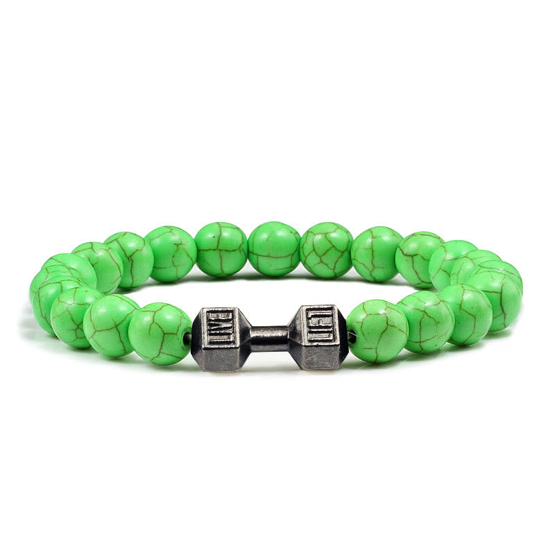 Olivenorma "Live Life" Dumbbells Natural Stone Beads Bracelet - Light Green Turquoise - Black Barbell - 21cm - image 25