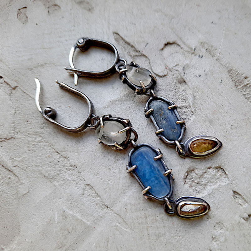 Olivenorma Oval Moonstone Sapphire Ethnic Witch Earrings