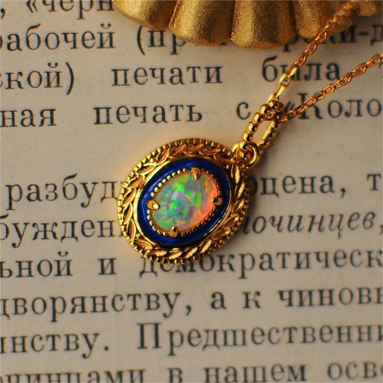 Olivenorma Natural Opal Inlay Pendant Necklace