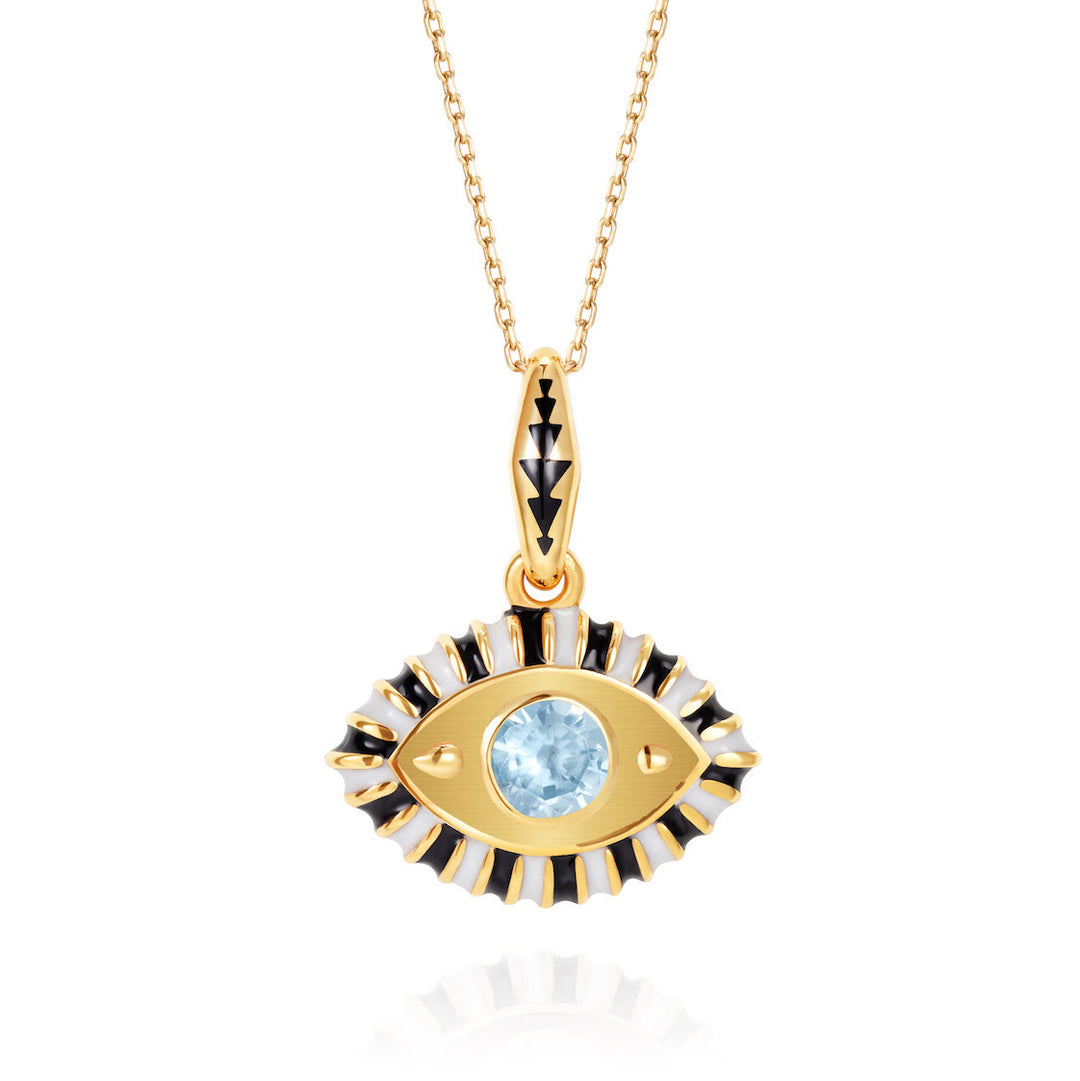 Olivenorma Stainless Steel Colorful Evil Eye Zircon Pendant Necklace - Yellow & White Zircon - image 5