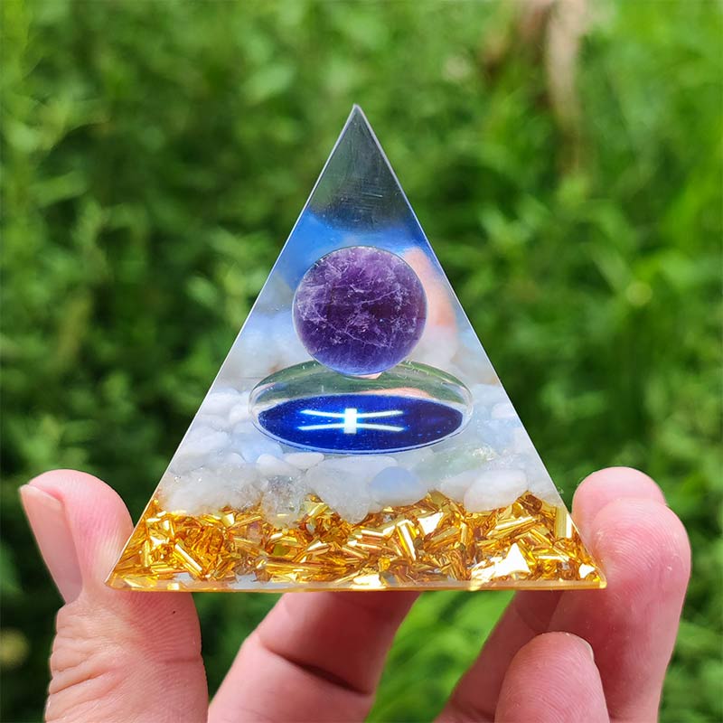 (Clearance 30% OFF / CODE: OFF30) - Olivenorma Amethyst with White Agate Pisces Zodiac Orgone Pyramid