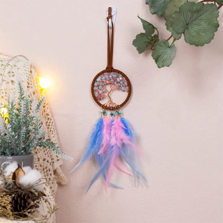 Olivenorma Crystal Tree of Life Feather Dreamcatcher Car Ornament