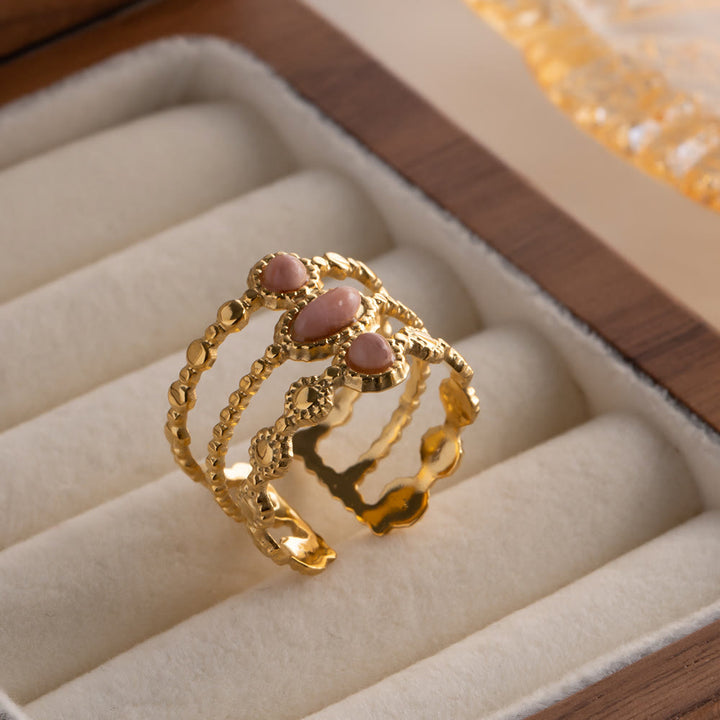 Olivenorma Rhodochrosite French Vintage Three Layer Open Ring