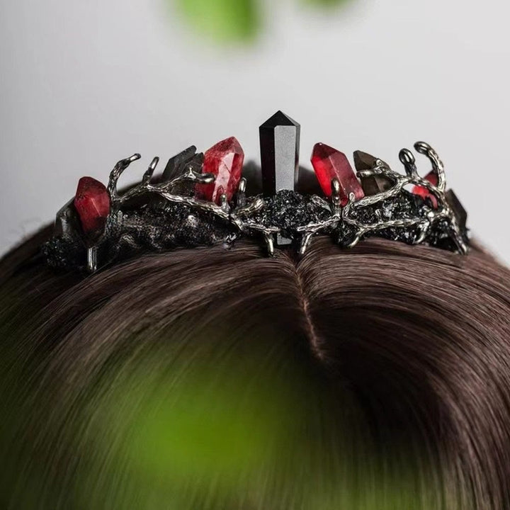 Olivenorma Natural Red Quartz Obsidian Column Crown Headband