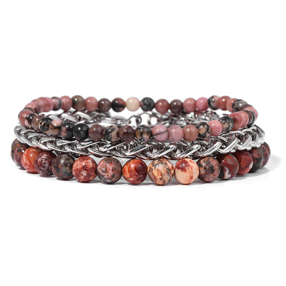 Olivenorma "Peace And Calm" Retro Rose Stone Bracelet Set