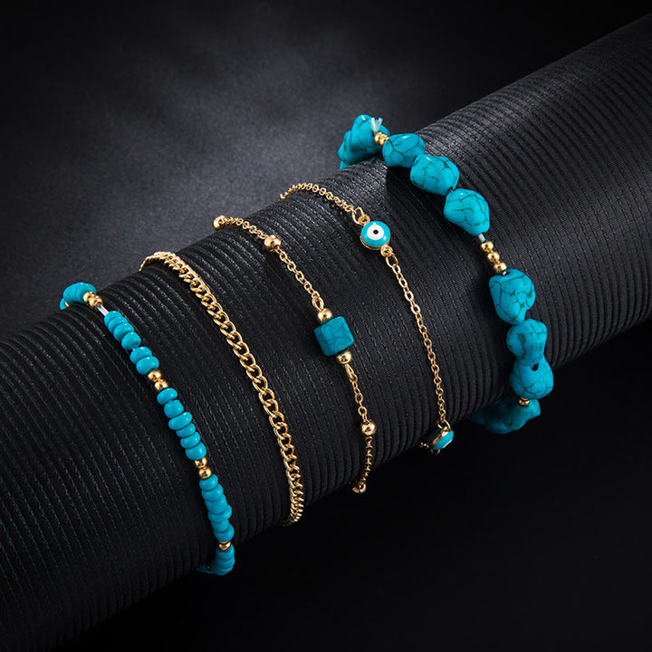 Olivenorma Irregular Turquoise Alloy Five Layer Beach Anklet