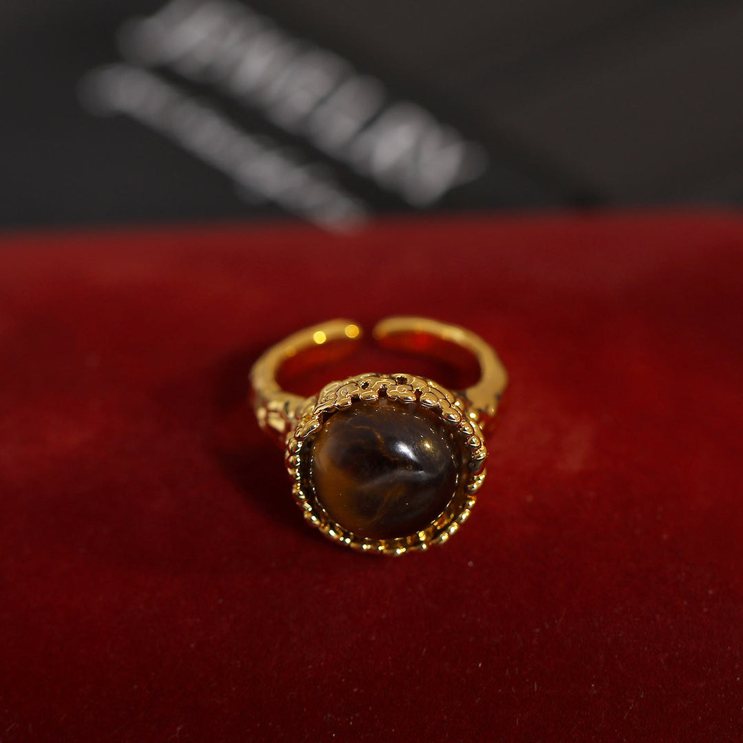 Olivenorma Natural Tiger Eye Stone Vintage Open Ring