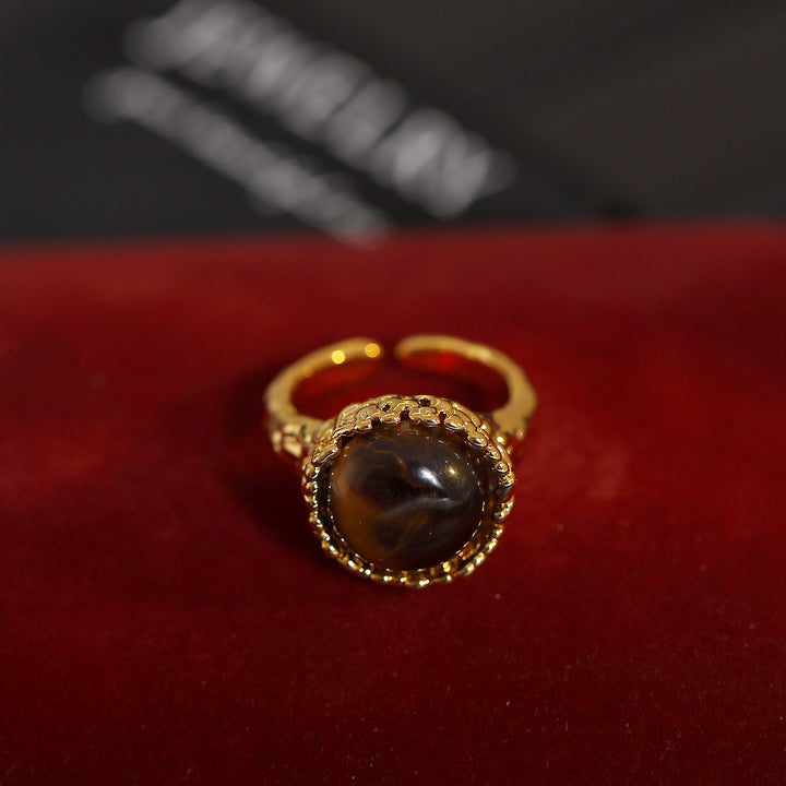 Olivenorma Natural Tiger Eye Stone Vintage Open Ring