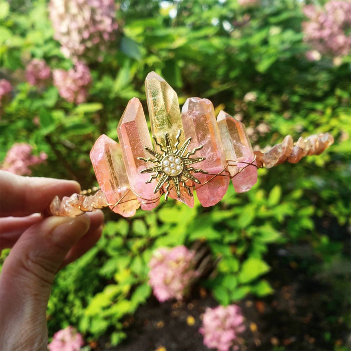 Olivenorma Pink Crystal Sun Stone Festival Boho Crystal Crown