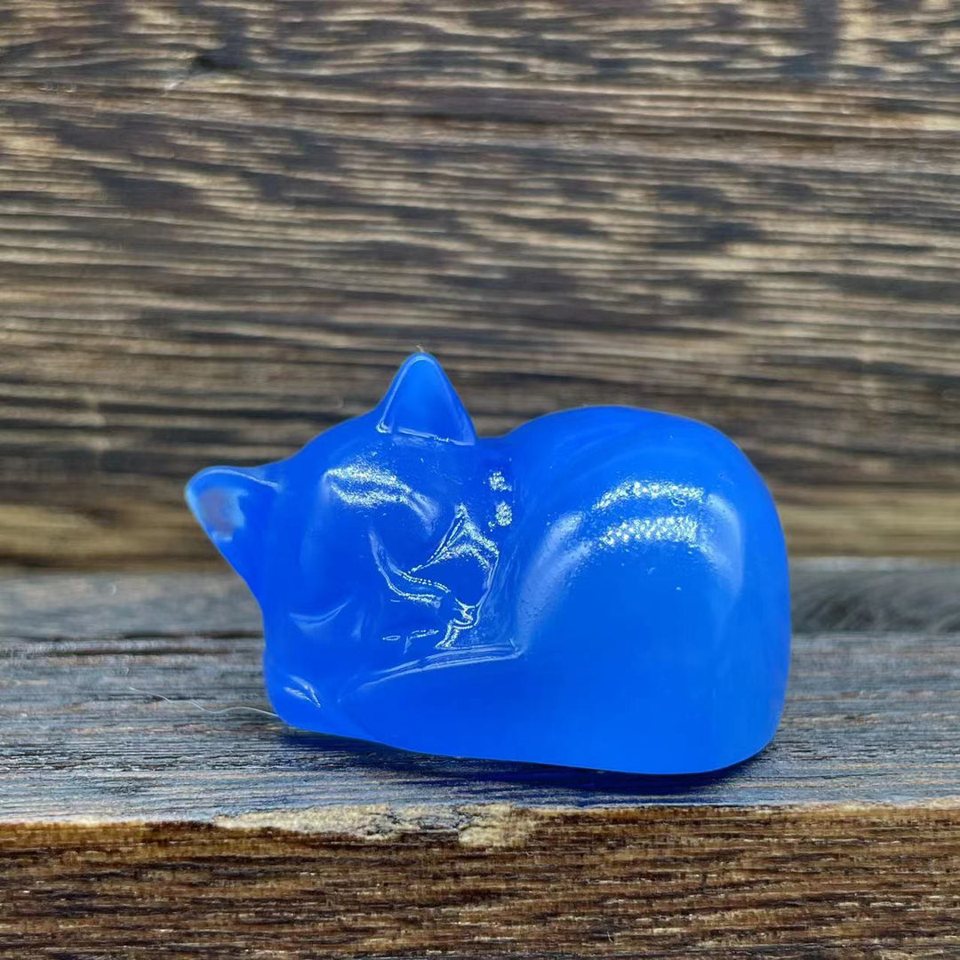 Olivenorma 4cm Natural Crystal Nap Cat Gemstone Decoration - Blue Opal - image 1