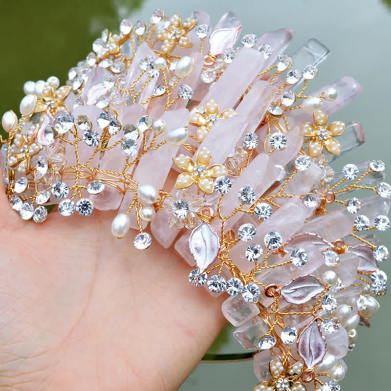 Olivenorma Luxury Natural Crystal With Pearl Crystal Crown