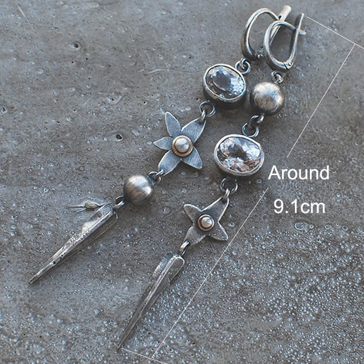Olivenorma Geometric Long Rhinestone Star Drop Earrings - image 4