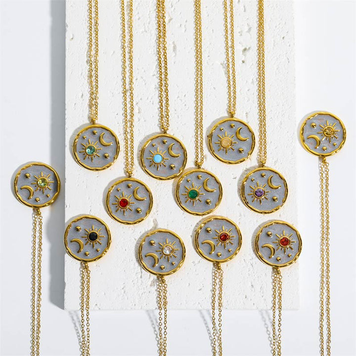 Olivenorma "Day and Night"-Sun & Moon Birthstone Necklace