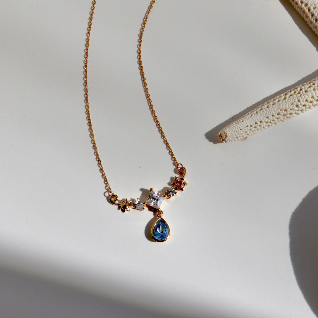 Olivenorma Blue Zircon Pendant With Star Element Design Vintage Inspired Necklace - image 4