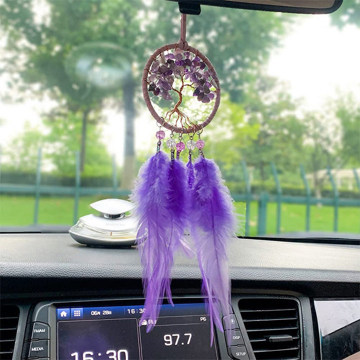 Olivenorma Crystal Tree of Life Feather Dreamcatcher Car Ornament