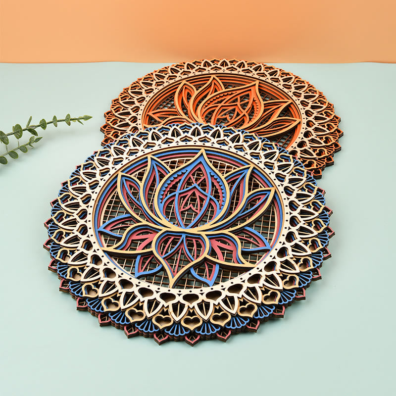 Olivenorma Lotus Mandala Wooden 3D Engraving Wall Decor