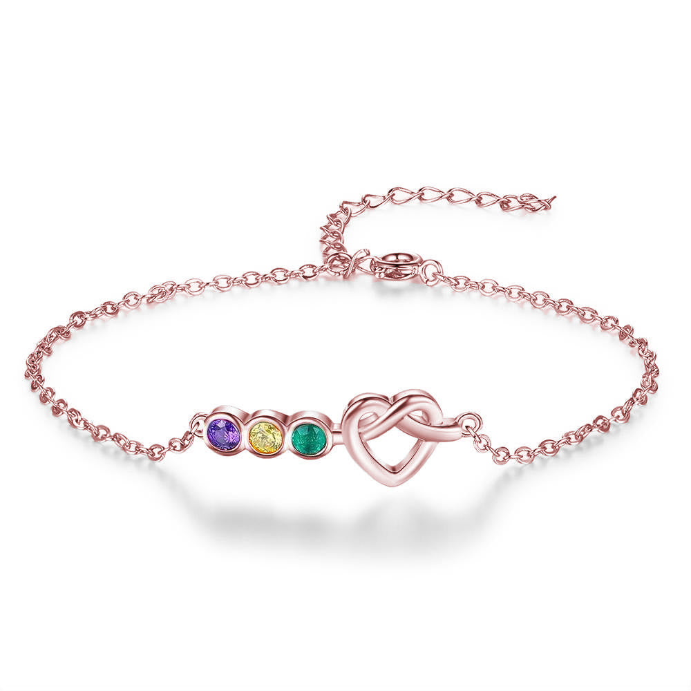 Olivenorma Personalized Heart 2-5 Birthstones Bracelet