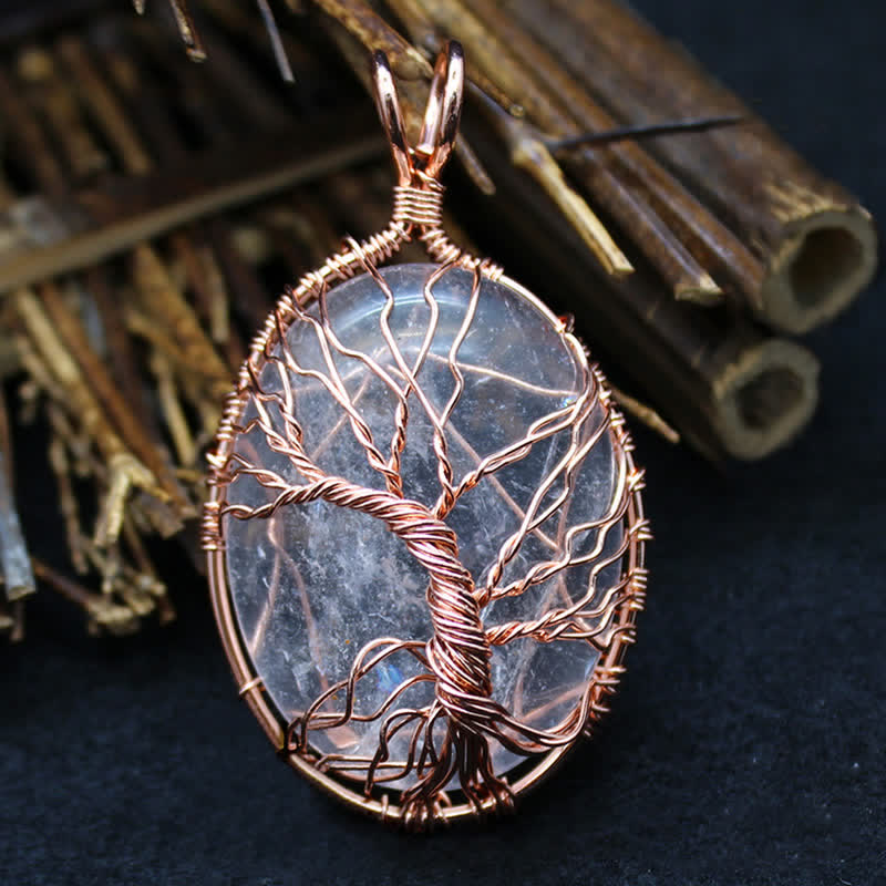 Olivenorma Oval Tiger Eye Tree Of Life Gemstone Necklace