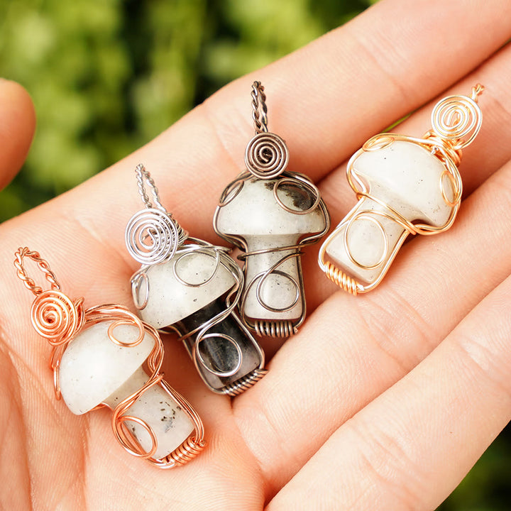 Olivenorma Natural Healing Stone Mushroom Necklace - White Flash Stone - Rose Gold Thread - image 5
