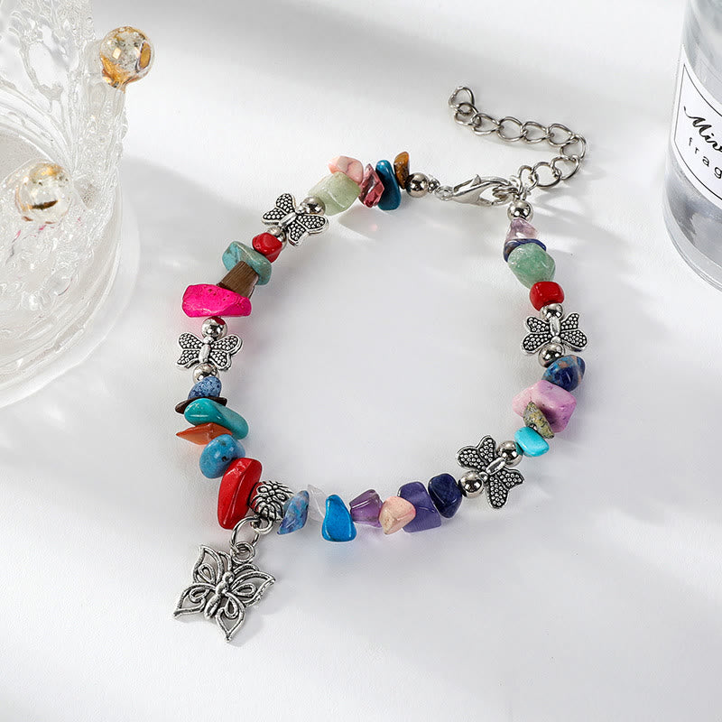 Olivenorma Colorful Crystal Rubble Butterfly Charm Bracelet