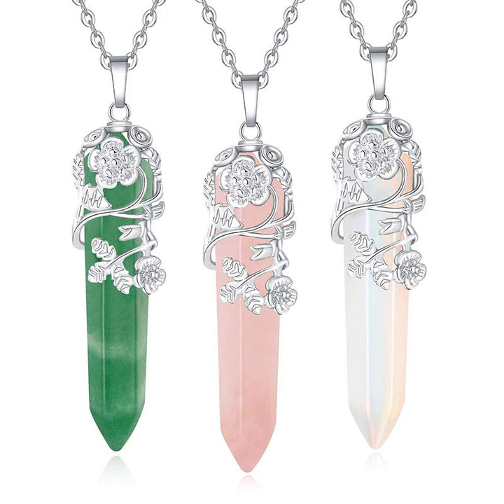 Olivenorma Natural Crystal Hexagonal Column Necklace