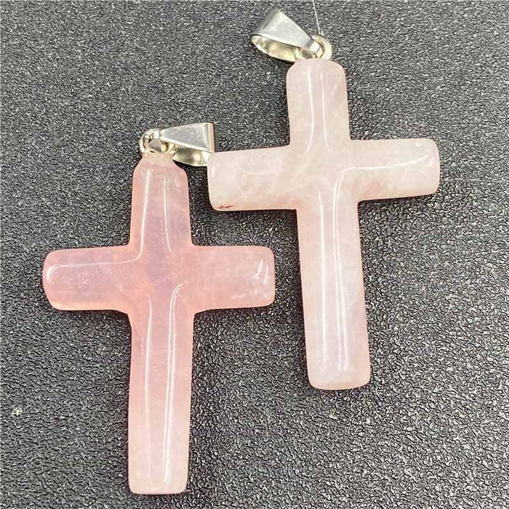 Olivenorma Natural Crystal Cross Healing Pendant - Rose Quartz  - image 8