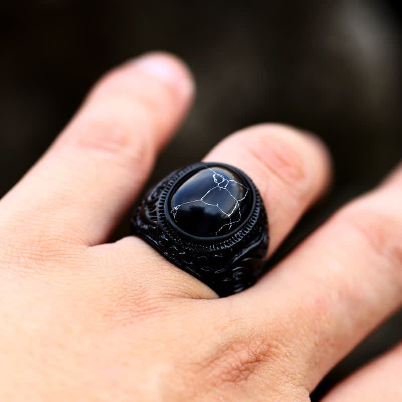 Olivenorma Black Turquoise Stainless Steel Ring