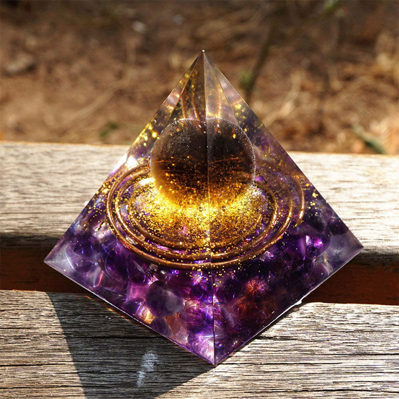 Olivenorma Smoky Quartz Ball with Amethyst Orgone Pyramid