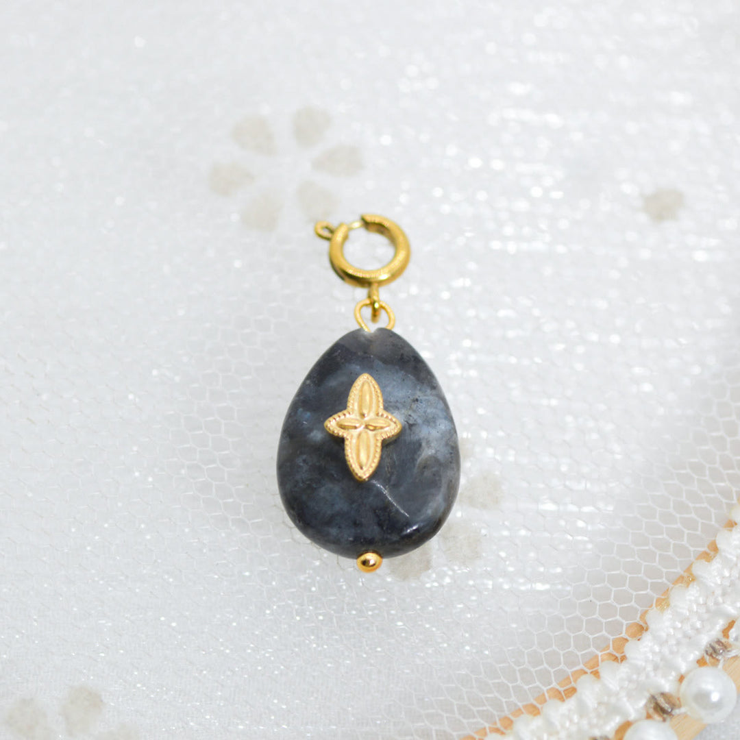 Olivenorma Geometric Round Or Water Drop Crystal Gold Pendant Necklace - Gray Jasper - Necklace #4 - image 26