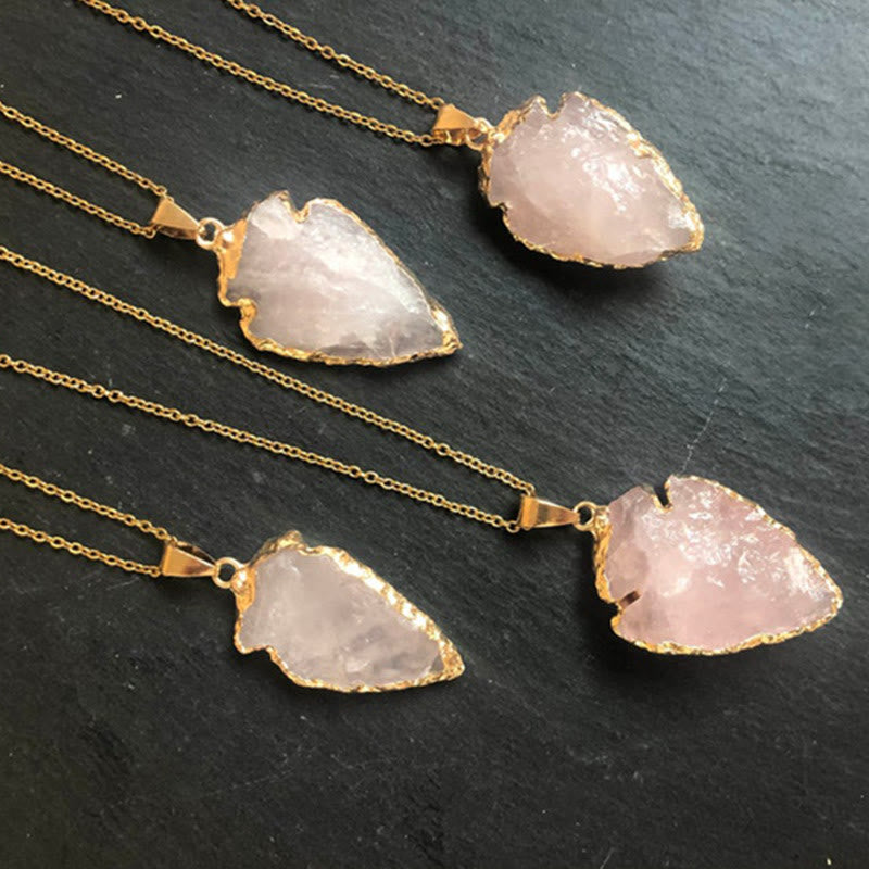 Olivenorma Natural Crystal Carnelian Arrowhead Necklace - Rose Quartz - image 3