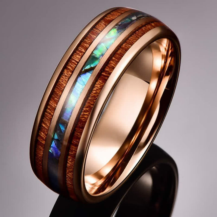 Olivenorma Koa Wood and Abalone Shell Tungsten Carbide Ring - Rose Gold - 13 - image 15