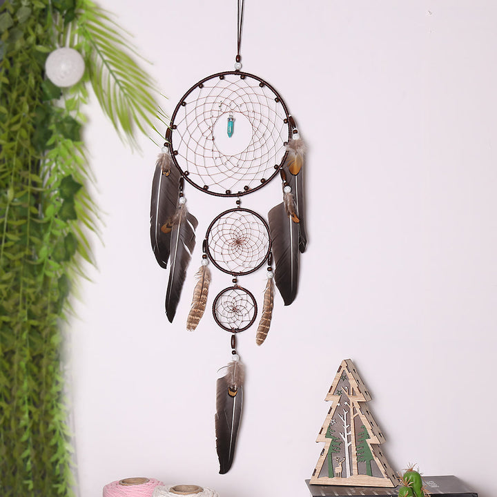 Olivenorma Turquoise Crystal Triple Feather Dream Catcher