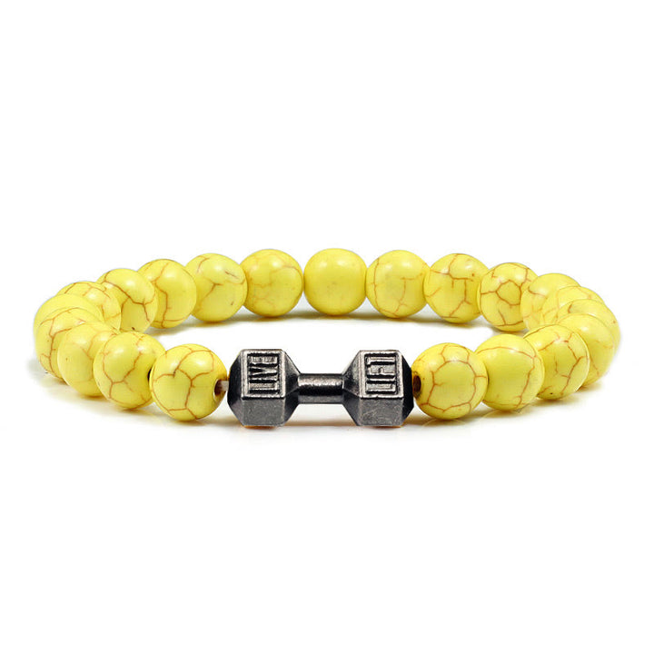 Olivenorma "Live Life" Dumbbells Natural Stone Beads Bracelet - Yellow Turquoise - Black Barbell - 21cm - image 36